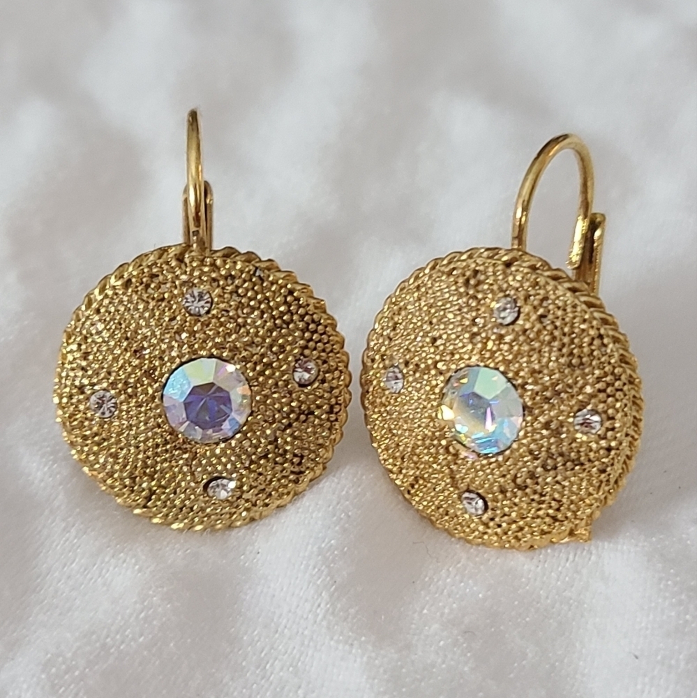 Goldtone Aurora Borealis Pierced Earrings